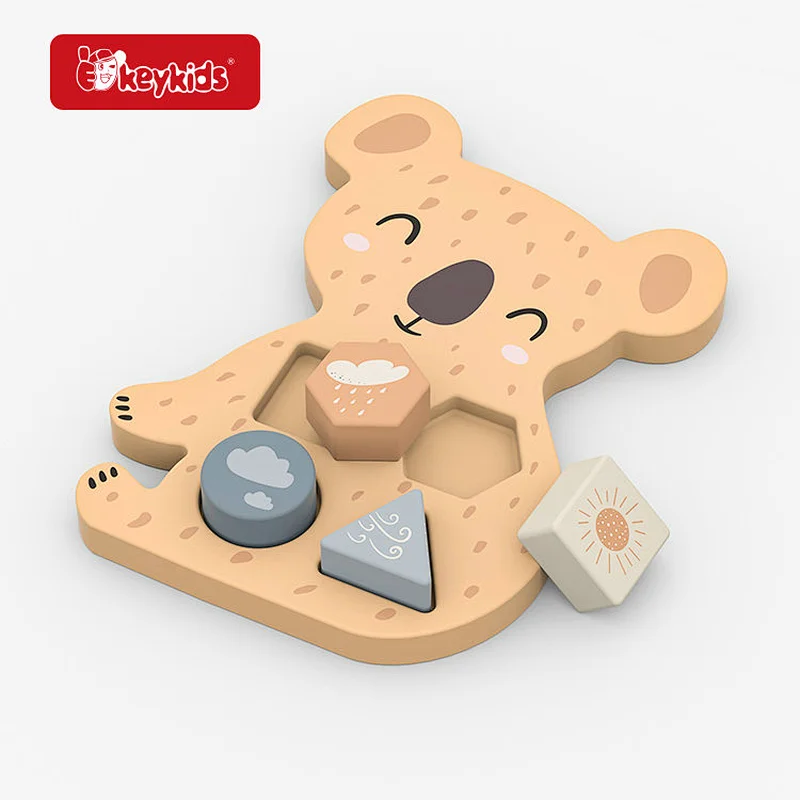 Wooden Baby Activity Toy Set with Bear Bead Maze, Rhino Stacker and Koala Shape Sorter - 3-in-1 Developmental Play Set W12F230